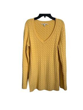 Tommy Hilfiger Yellow Cable Knit V-Neck Sweater Long Sleeve Sz M